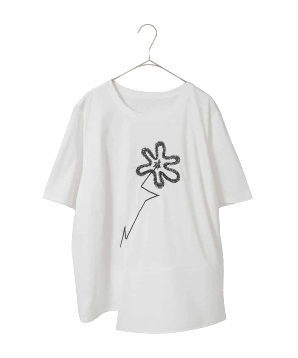 RLKIE11210 HIROKO BIS GRANDE(ヒロコ ビス グランデ) 【接触冷感】異素材切り替えフラワー刺繍デザインTシャツ ホワイト