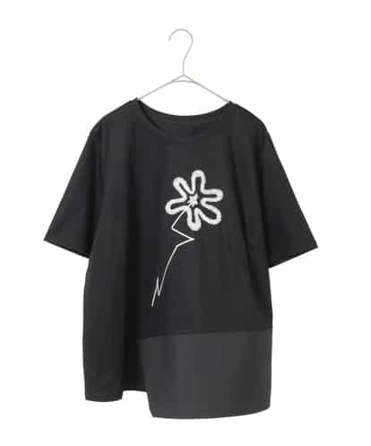 RLKIE11210 HIROKO BIS GRANDE 【接触冷感】異素材切り替えフラワー刺繍デザインTシャツ