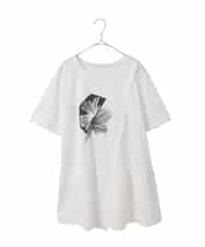 RLKIE12230 HIROKO BIS GRANDE(ヒロコ ビス グランデ) 【大きいサイズ/接触冷感】刺繍モチーフアシンメトリーチュニックTシャツ /洗える ホワイト
