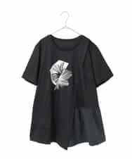 RLKIE12230 HIROKO BIS GRANDE(ヒロコ ビス グランデ) 【大きいサイズ/接触冷感】刺繍モチーフアシンメトリーチュニックTシャツ /洗える ブラック