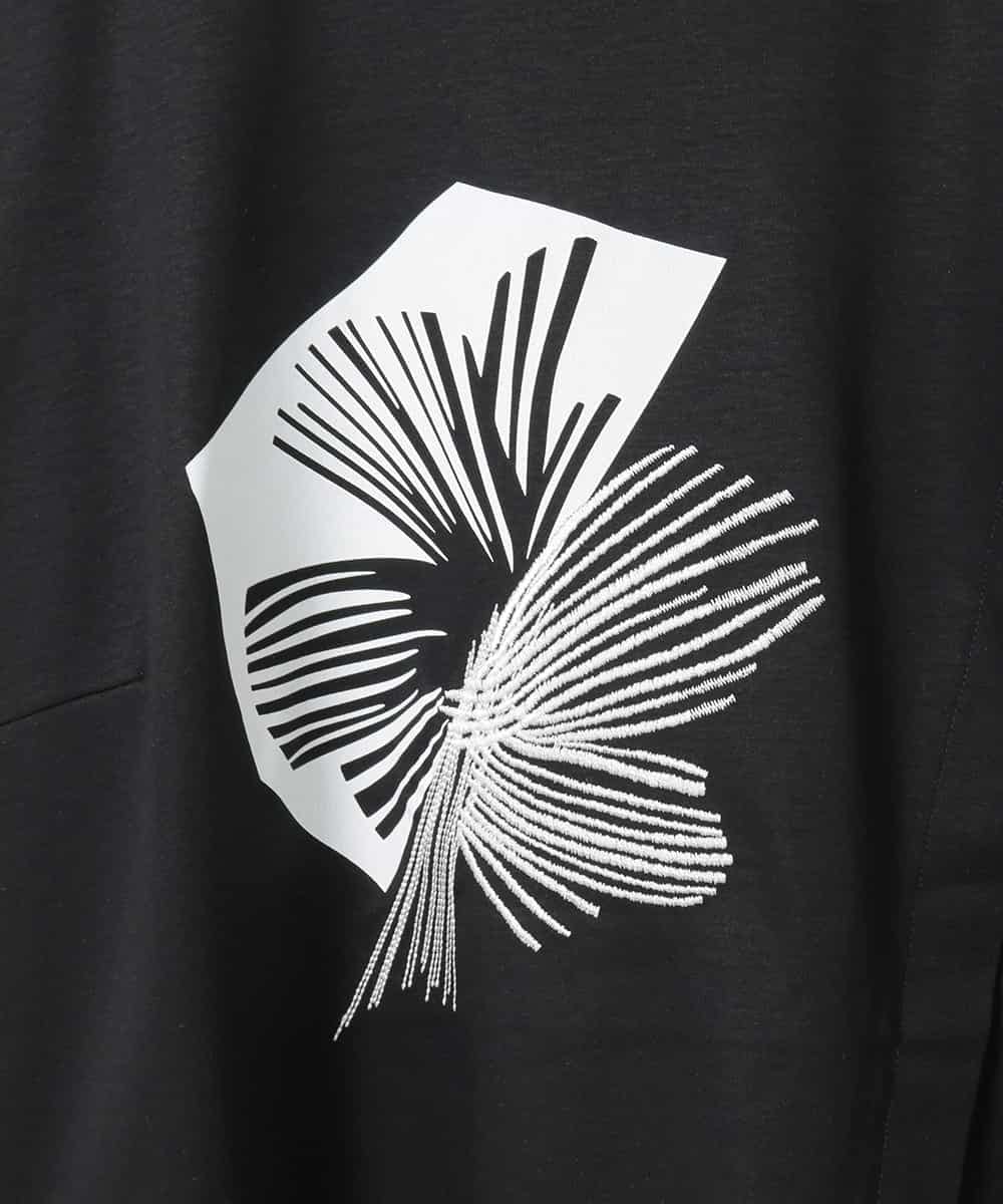 RLKIE12230 HIROKO BIS GRANDE(ヒロコ ビス グランデ) 【大きいサイズ/接触冷感】刺繍モチーフアシンメトリーチュニックTシャツ /洗える ブラック