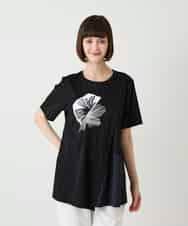 RLKIE12230 HIROKO BIS GRANDE(ヒロコ ビス グランデ) 【大きいサイズ/接触冷感】刺繍モチーフアシンメトリーチュニックTシャツ /洗える ブラック