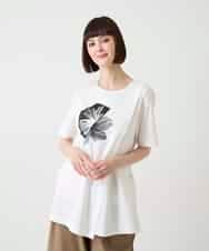 RLKIE12230 HIROKO BIS GRANDE(ヒロコ ビス グランデ) 【大きいサイズ/接触冷感】刺繍モチーフアシンメトリーチュニックTシャツ /洗える ブラック