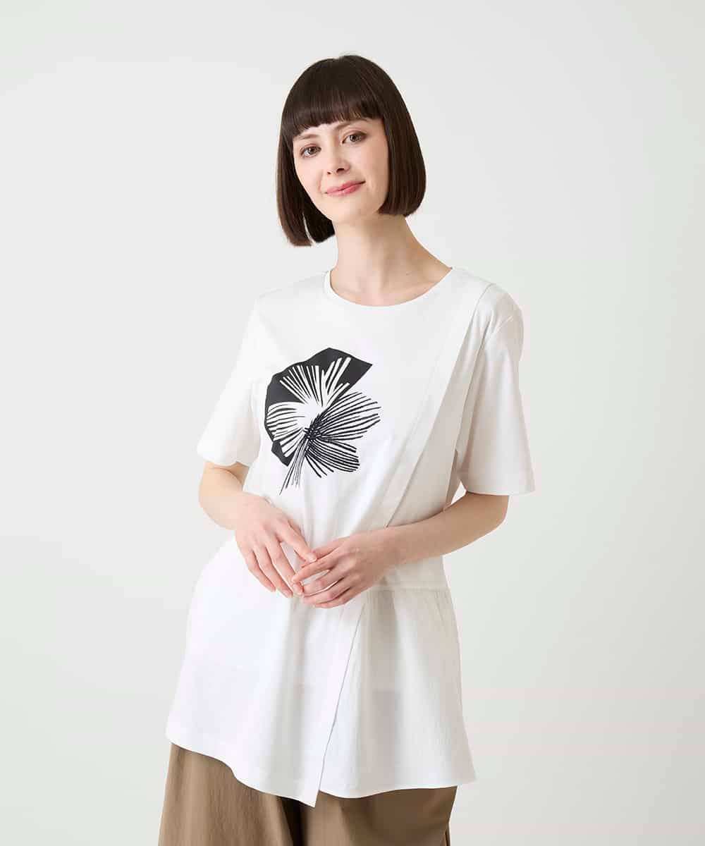 RLKIE12230 HIROKO BIS GRANDE(ヒロコ ビス グランデ) 【大きいサイズ/接触冷感】刺繍モチーフアシンメトリーチュニックTシャツ /洗える ブラック
