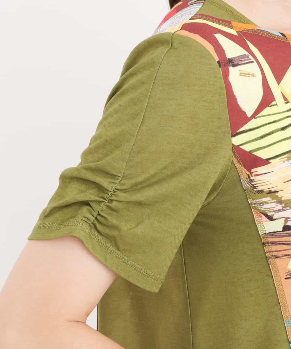 RLKIT03200 HIROKO BIS GRANDE(ヒロコ ビス グランデ) 【洗える】切り替えデザインアートプリントTシャツ カーキ