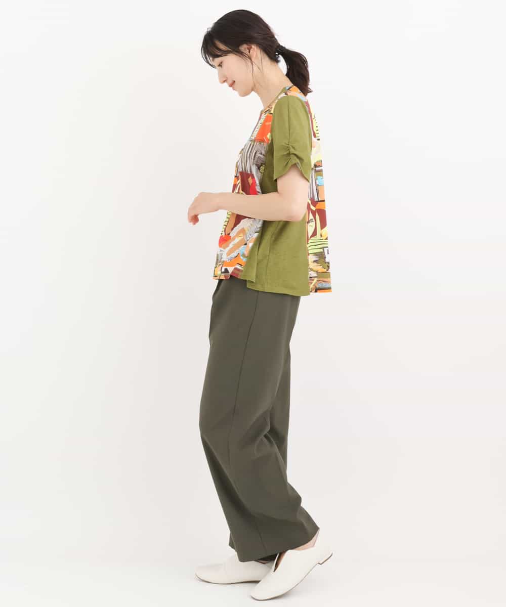 RLKIT03200 HIROKO BIS GRANDE(ヒロコ ビス グランデ) 【洗える】切り替えデザインアートプリントTシャツ カーキ