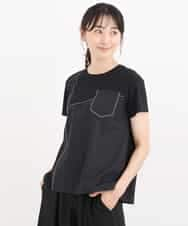 RLKIT10200 HIROKO BIS GRANDE(ヒロコ ビス グランデ) 【洗濯機で洗える】アクセントステッチ異素材ジョイントTシャツ ブラック