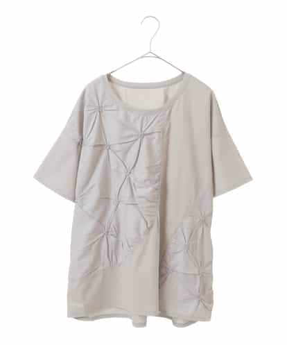 RLKIW12280 HIROKO BIS GRANDE 【大きいサイズ】スモッキングタック刺繍Tシャツ /洗える