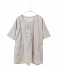 RLKIW12280 HIROKO BIS GRANDE(ヒロコ ビス グランデ) 【大きいサイズ】スモッキングタック刺繍Tシャツ /洗える グレー