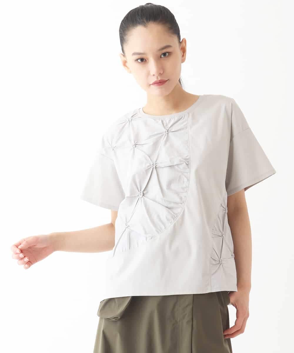 RLKIW12280 HIROKO BIS GRANDE(ヒロコ ビス グランデ) 【大きいサイズ】スモッキングタック刺繍Tシャツ /洗える グレー