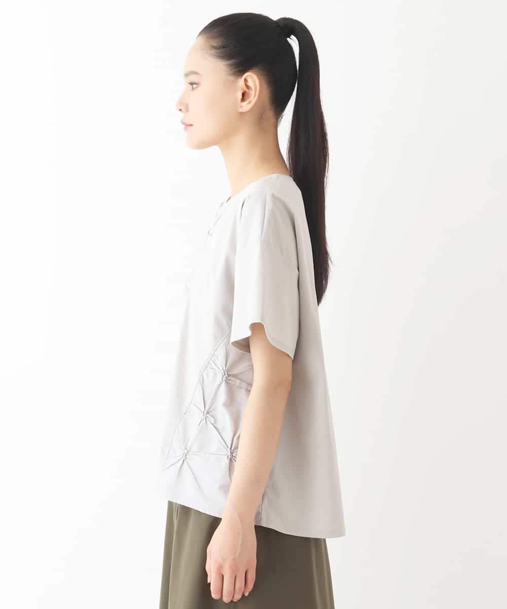 RLKIW12280 HIROKO BIS GRANDE(ヒロコ ビス グランデ) 【大きいサイズ】スモッキングタック刺繍Tシャツ /洗える グレー