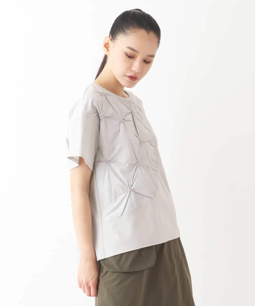 RLKIW12280 HIROKO BIS GRANDE(ヒロコ ビス グランデ) 【大きいサイズ】スモッキングタック刺繍Tシャツ /洗える グレー