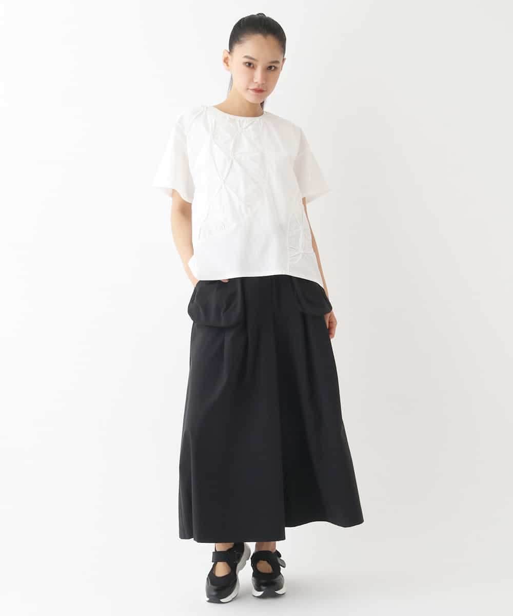 RLKIW12280 HIROKO BIS GRANDE(ヒロコ ビス グランデ) 【大きいサイズ】スモッキングタック刺繍Tシャツ /洗える グレー