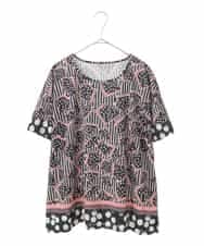 RLKIW30210 HIROKO BIS GRANDE(ヒロコ ビス グランデ) 【大きいサイズ】ジオメトリックドットデザインTシャツ /洗濯機で洗える ピンク