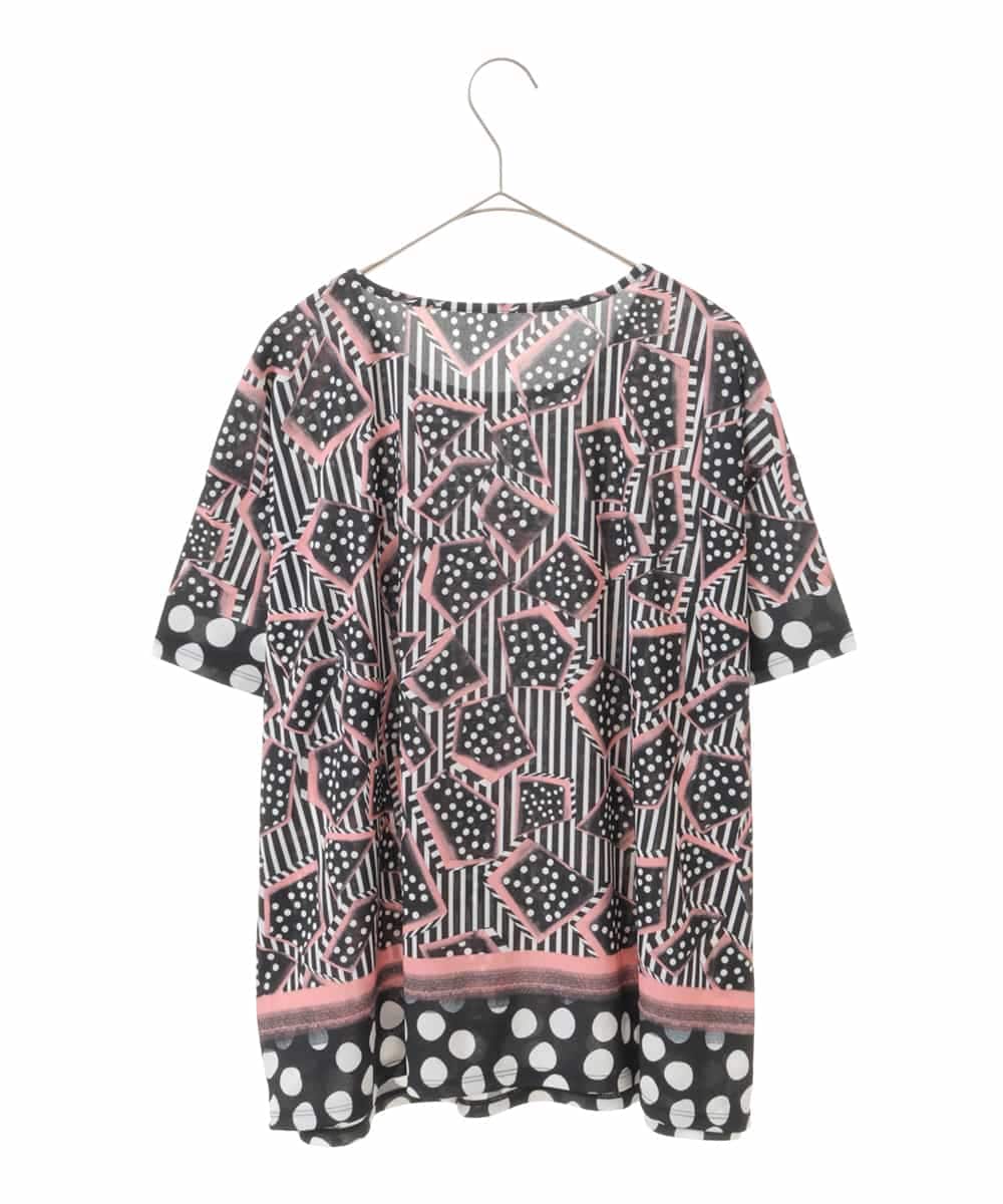 RLKIW30210 HIROKO BIS GRANDE(ヒロコ ビス グランデ) 【大きいサイズ】ジオメトリックドットデザインTシャツ /洗濯機で洗える ピンク