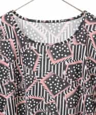 RLKIW30210 HIROKO BIS GRANDE(ヒロコ ビス グランデ) 【大きいサイズ】ジオメトリックドットデザインTシャツ /洗濯機で洗える ピンク