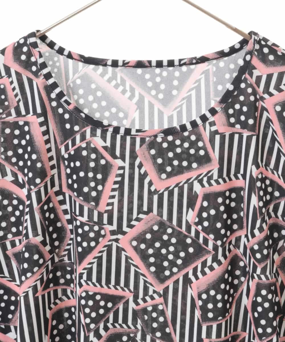 RLKIW30210 HIROKO BIS GRANDE(ヒロコ ビス グランデ) 【大きいサイズ】ジオメトリックドットデザインTシャツ /洗濯機で洗える ピンク
