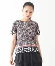 RLKIW30210 HIROKO BIS GRANDE(ヒロコ ビス グランデ) 【大きいサイズ】ジオメトリックドットデザインTシャツ /洗濯機で洗える ピンク