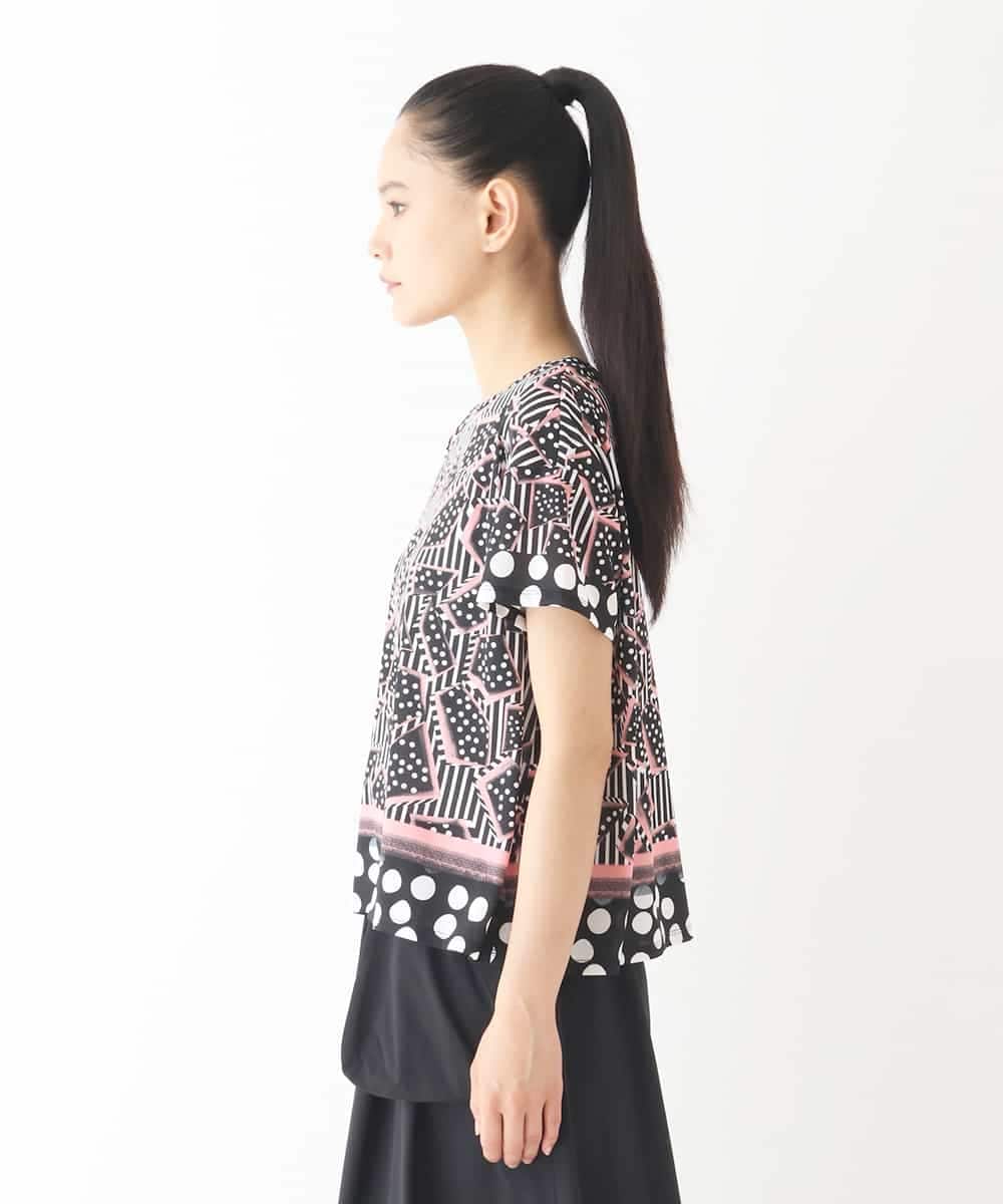 RLKIW30210 HIROKO BIS GRANDE(ヒロコ ビス グランデ) 【大きいサイズ】ジオメトリックドットデザインTシャツ /洗濯機で洗える ピンク