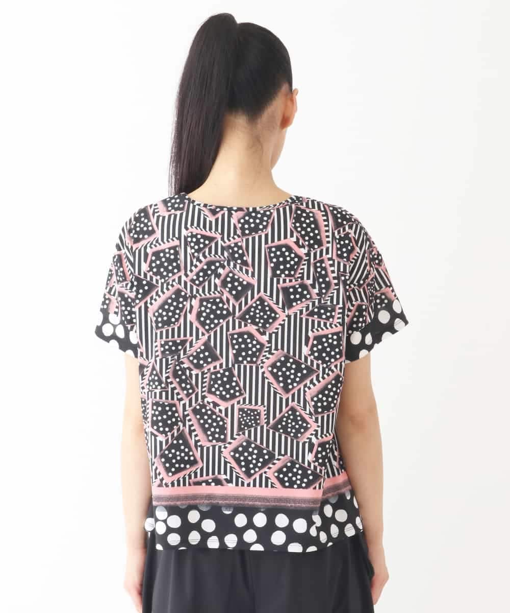 RLKIW30210 HIROKO BIS GRANDE(ヒロコ ビス グランデ) 【大きいサイズ】ジオメトリックドットデザインTシャツ /洗濯機で洗える ピンク