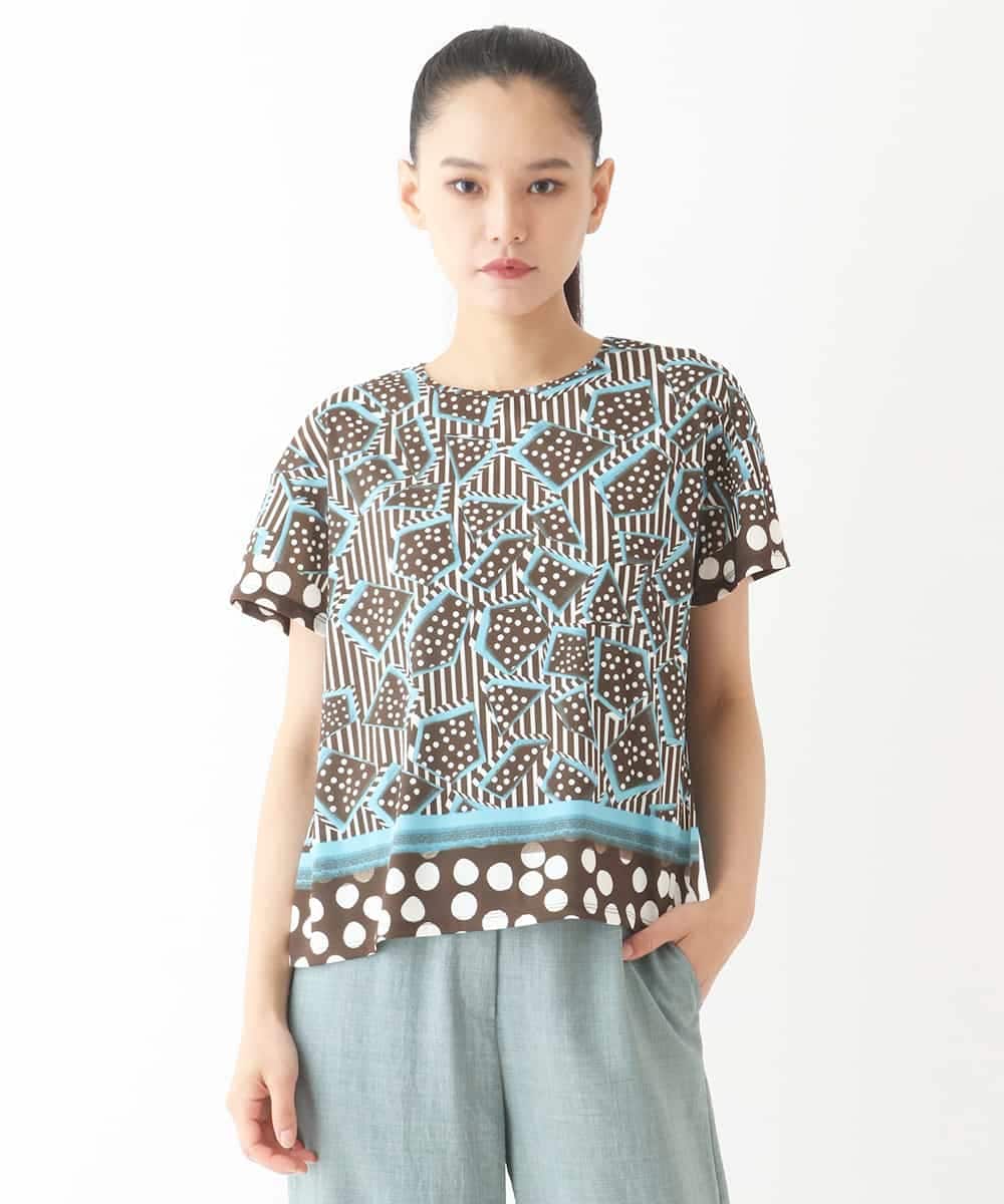 RLKIW30210 HIROKO BIS GRANDE(ヒロコ ビス グランデ) 【大きいサイズ】ジオメトリックドットデザインTシャツ /洗濯機で洗える ピンク