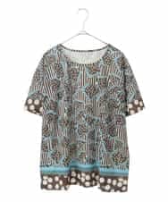 RLKIW30210 HIROKO BIS GRANDE(ヒロコ ビス グランデ) 【大きいサイズ】ジオメトリックドットデザインTシャツ /洗濯機で洗える グリーン