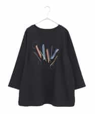 RLKJB12250 HIROKO BIS GRANDE(ヒロコ ビス グランデ) 【大きいサイズ】クラフト刺繍デザインカットソー /洗える ネイビー