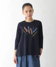 RLKJB12250 HIROKO BIS GRANDE(ヒロコ ビス グランデ) 【大きいサイズ】クラフト刺繍デザインカットソー ネイビー