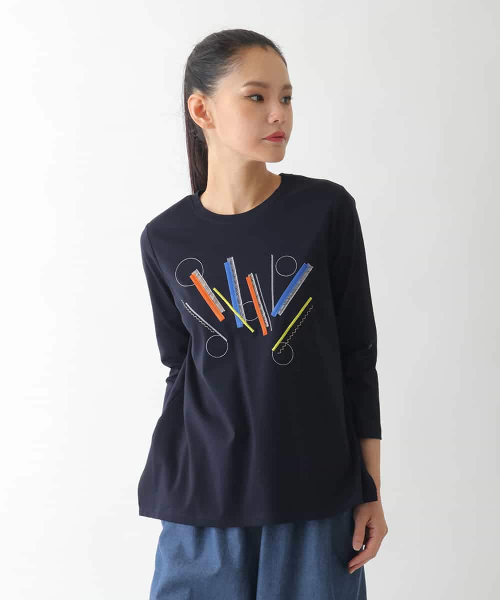RLKJB12250 HIROKO BIS GRANDE(ヒロコ ビス グランデ) 【大きいサイズ】クラフト刺繍デザインカットソー ホワイト
