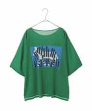 RLKJD05260 HIROKO BIS GRANDE(ヒロコ ビス グランデ) 【大きいサイズ】シマウマプリントプリーツデザインTシャツ グリーン