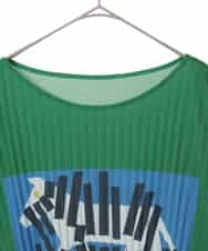 RLKJD05260 HIROKO BIS GRANDE(ヒロコ ビス グランデ) 【大きいサイズ】シマウマプリントプリーツデザインTシャツ グリーン