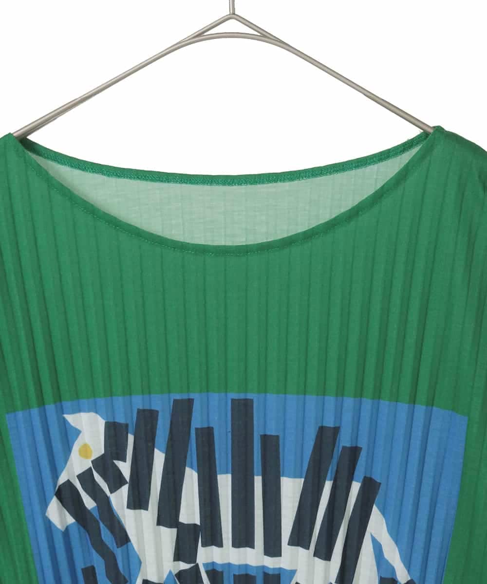RLKJD05260 HIROKO BIS GRANDE(ヒロコ ビス グランデ) 【大きいサイズ】シマウマプリントプリーツデザインTシャツ グリーン