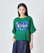 RLKJD05260 HIROKO BIS GRANDE(ヒロコ ビス グランデ) 【大きいサイズ】シマウマプリントプリーツデザインTシャツ グリーン