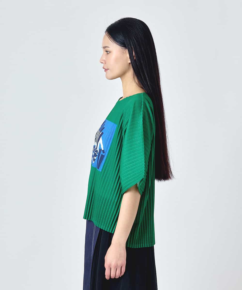 RLKJD05260 HIROKO BIS GRANDE(ヒロコ ビス グランデ) 【大きいサイズ】シマウマプリントプリーツデザインTシャツ グリーン
