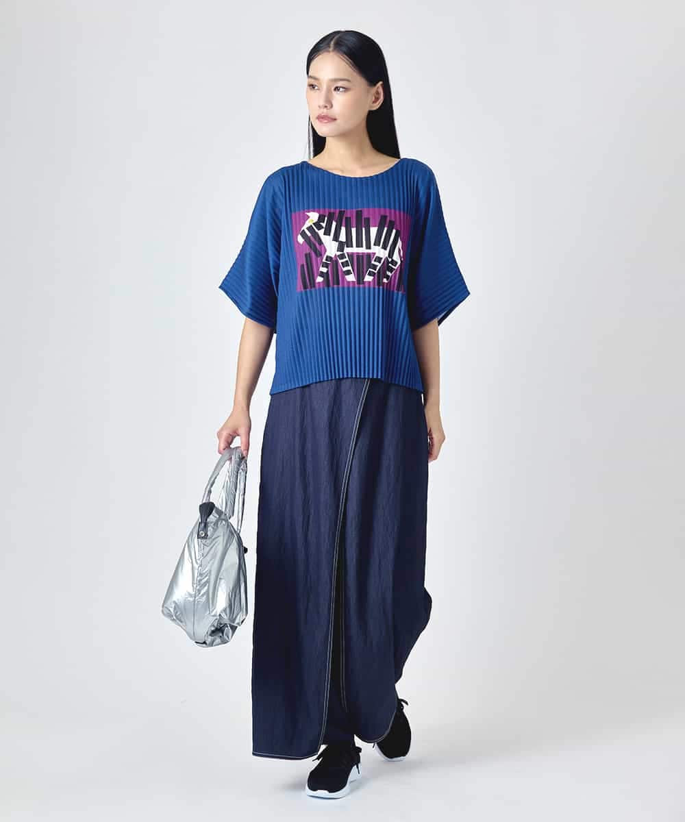 RLKJD05260 HIROKO BIS GRANDE(ヒロコ ビス グランデ) 【大きいサイズ】シマウマプリントプリーツデザインTシャツ グリーン