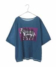 RLKJD05260 HIROKO BIS GRANDE(ヒロコ ビス グランデ) 【大きいサイズ】シマウマプリントプリーツデザインTシャツ ブルー