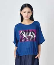 RLKJD05260 HIROKO BIS GRANDE(ヒロコ ビス グランデ) 【大きいサイズ】シマウマプリントプリーツデザインTシャツ ブルー