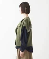 RLKJW13290 HIROKO BIS GRANDE(ヒロコ ビス グランデ) 【大きいサイズ】バック配色リブダンボールニットジレ /洗える カーキ