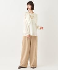 RLLAA32280 HIROKO BIS GRANDE(ヒロコ ビス グランデ) 【大きいサイズ】ダブルクロスワイドパンツ /洗える ベージュ