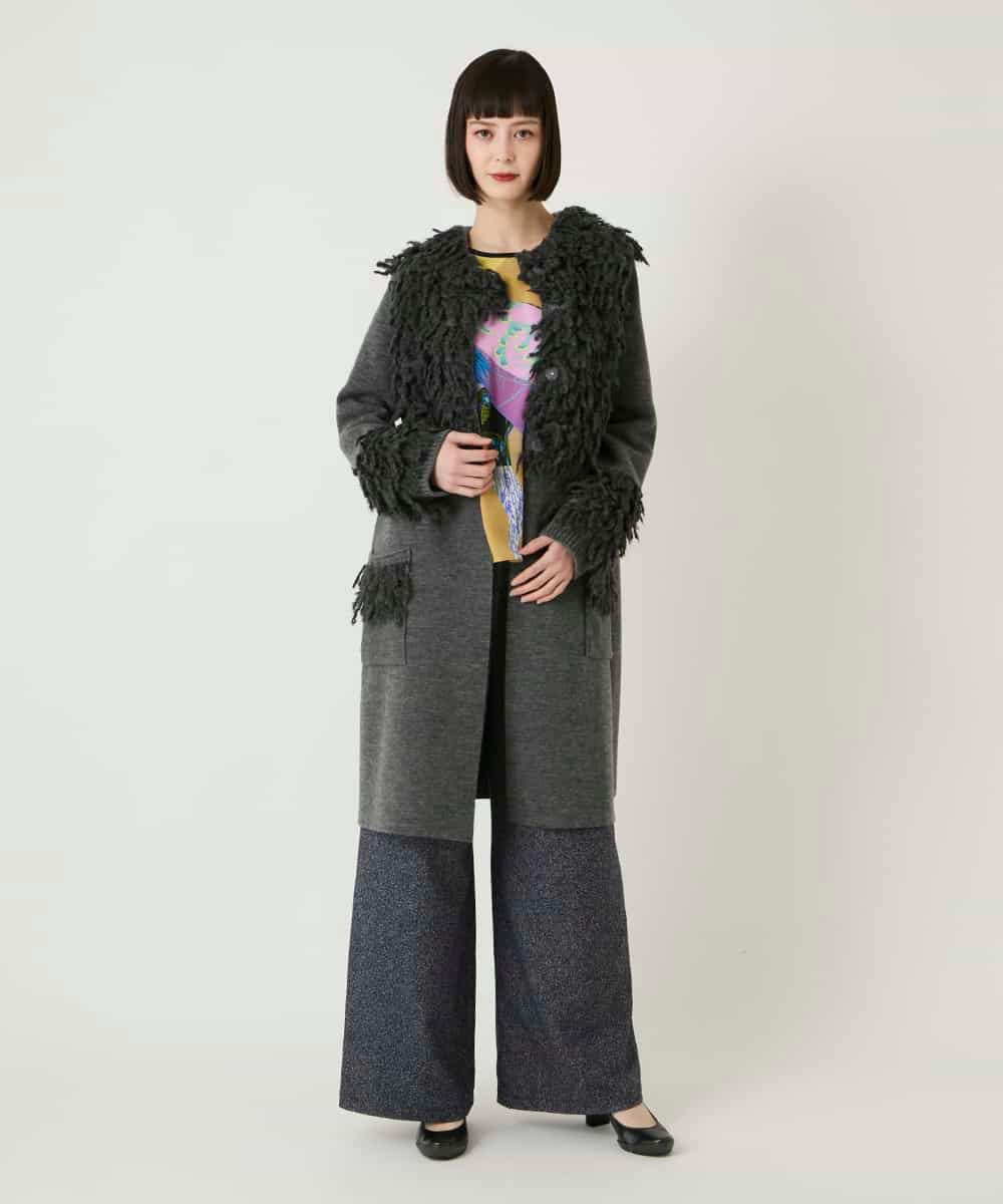 RLLAE21250 HIROKO BIS GRANDE(ヒロコ ビス グランデ) ネップツイードワイドプルオンパンツ ネイビー