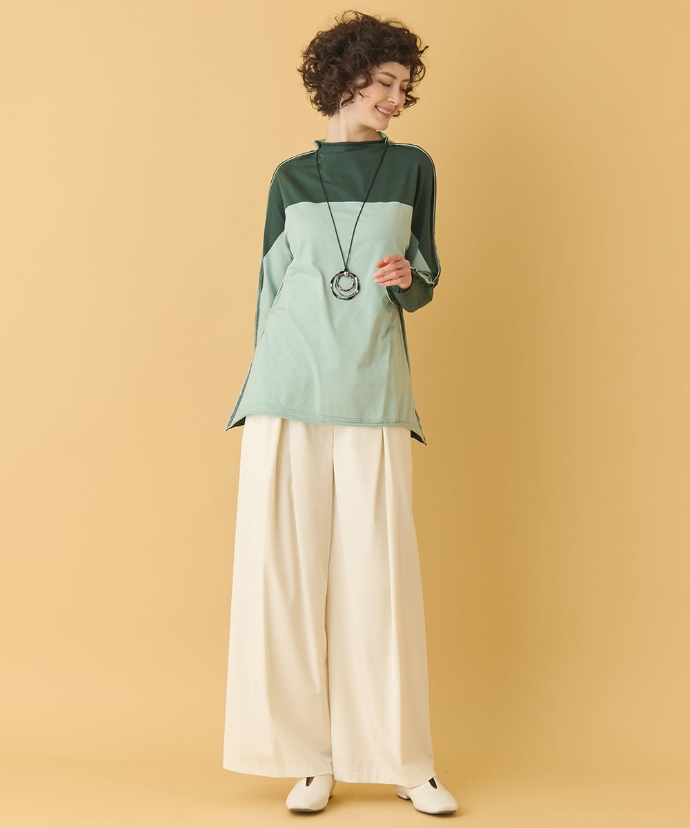 RLLCV21250 HIROKO BIS GRANDE(ヒロコ ビス グランデ) 【大きいサイズ】フロントタックフレアワイドパンツ /洗える ベージュ