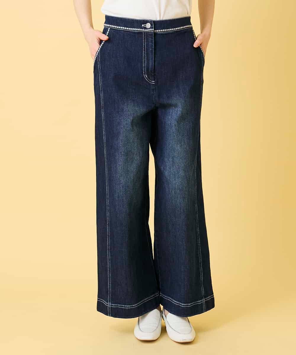 RLLED12270 HIROKO BIS GRANDE(ヒロコ ビス グランデ) 【大きいサイズ】ステッチポイントストレッチデニムパンツ /洗濯機で洗える ネイビー