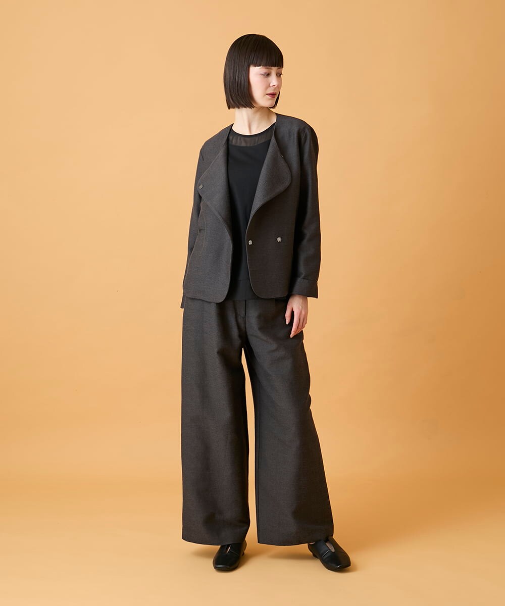 RLLED46350 HIROKO BIS GRANDE(ヒロコ ビス グランデ) 【大きいサイズ】ジャカードストレートパンツ /洗える ダークグレー