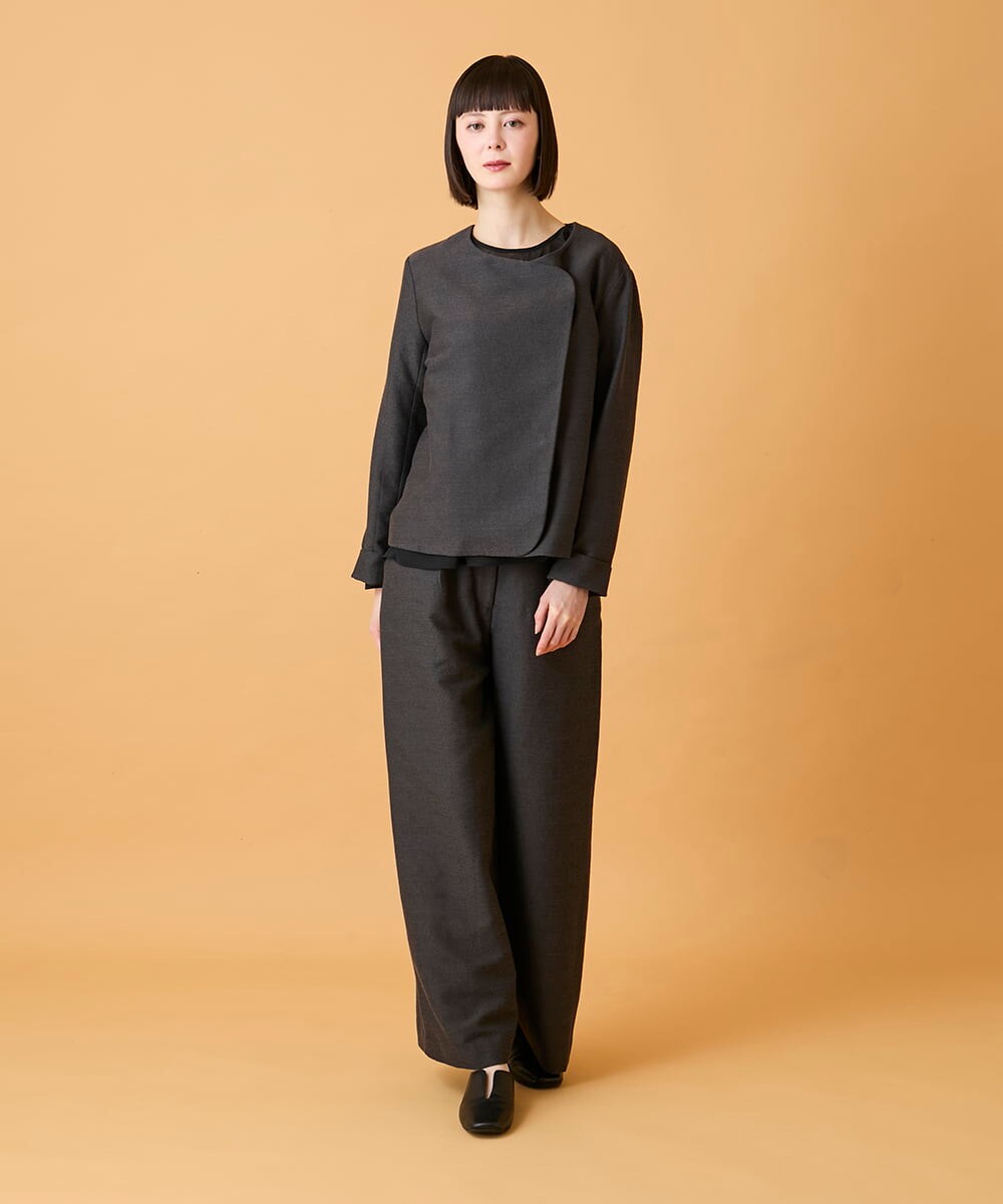 RLLED46350 HIROKO BIS GRANDE(ヒロコ ビス グランデ) 【大きいサイズ】ジャカードストレートパンツ /洗える ダークグレー