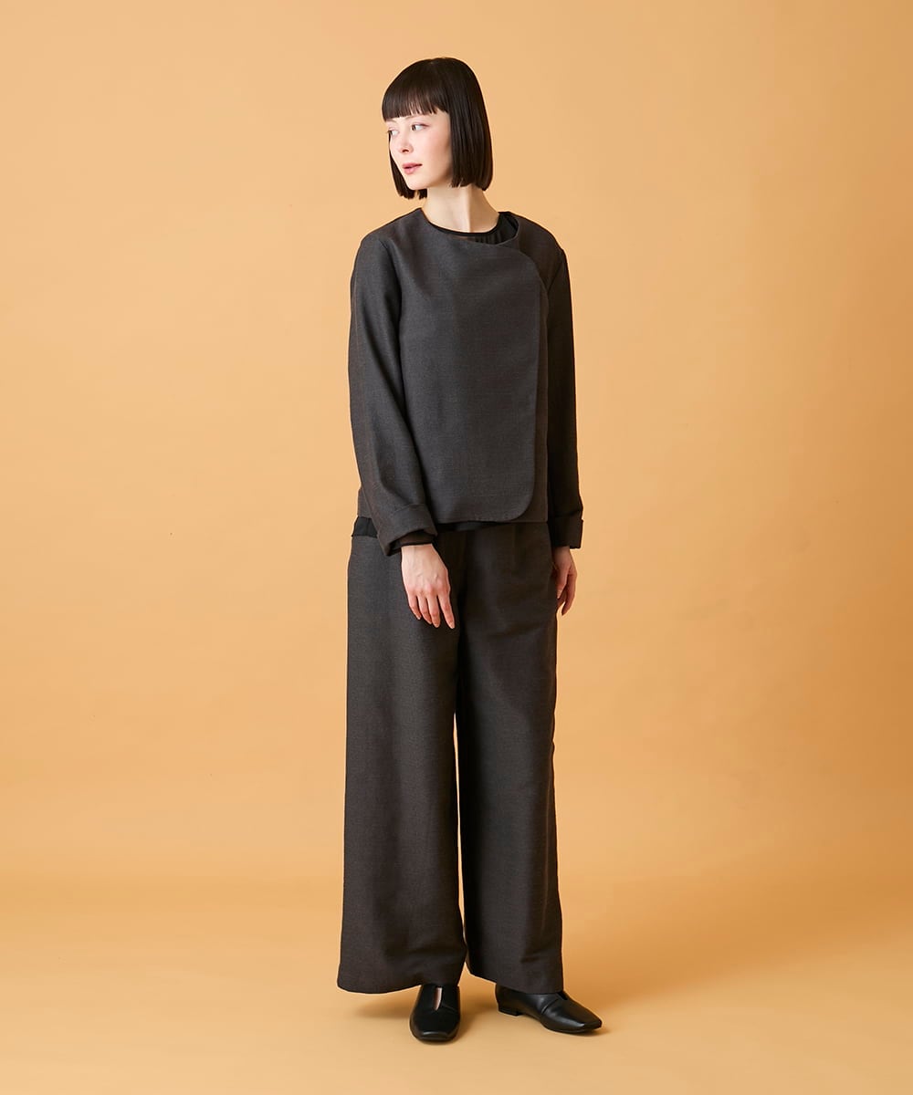 RLLED46350 HIROKO BIS GRANDE(ヒロコ ビス グランデ) 【大きいサイズ】ジャカードストレートパンツ /洗える ダークグレー