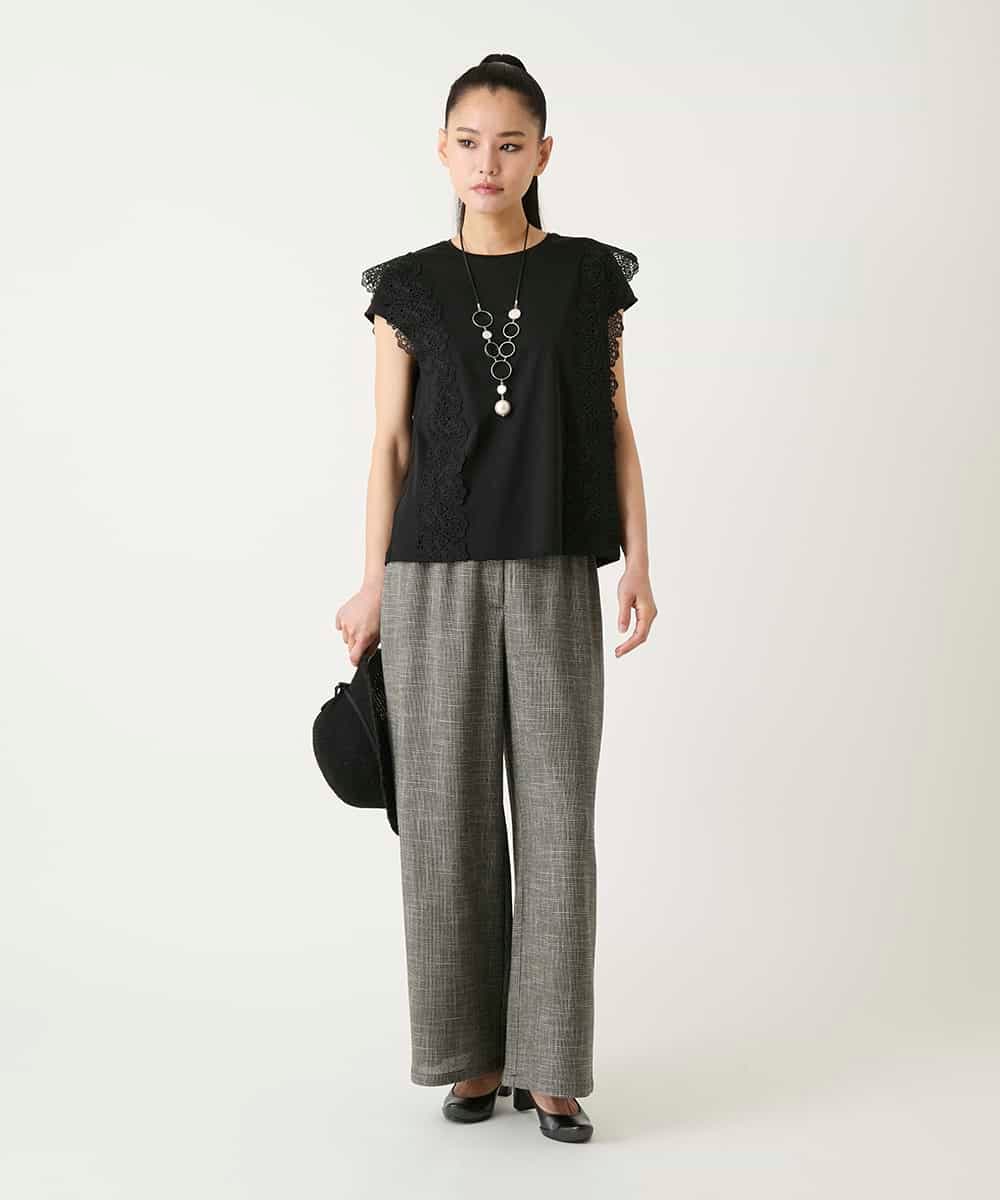 RLLFD03290 HIROKO BIS GRANDE(ヒロコ ビス グランデ) ツイーディーメッシュワイドパンツ ブラック