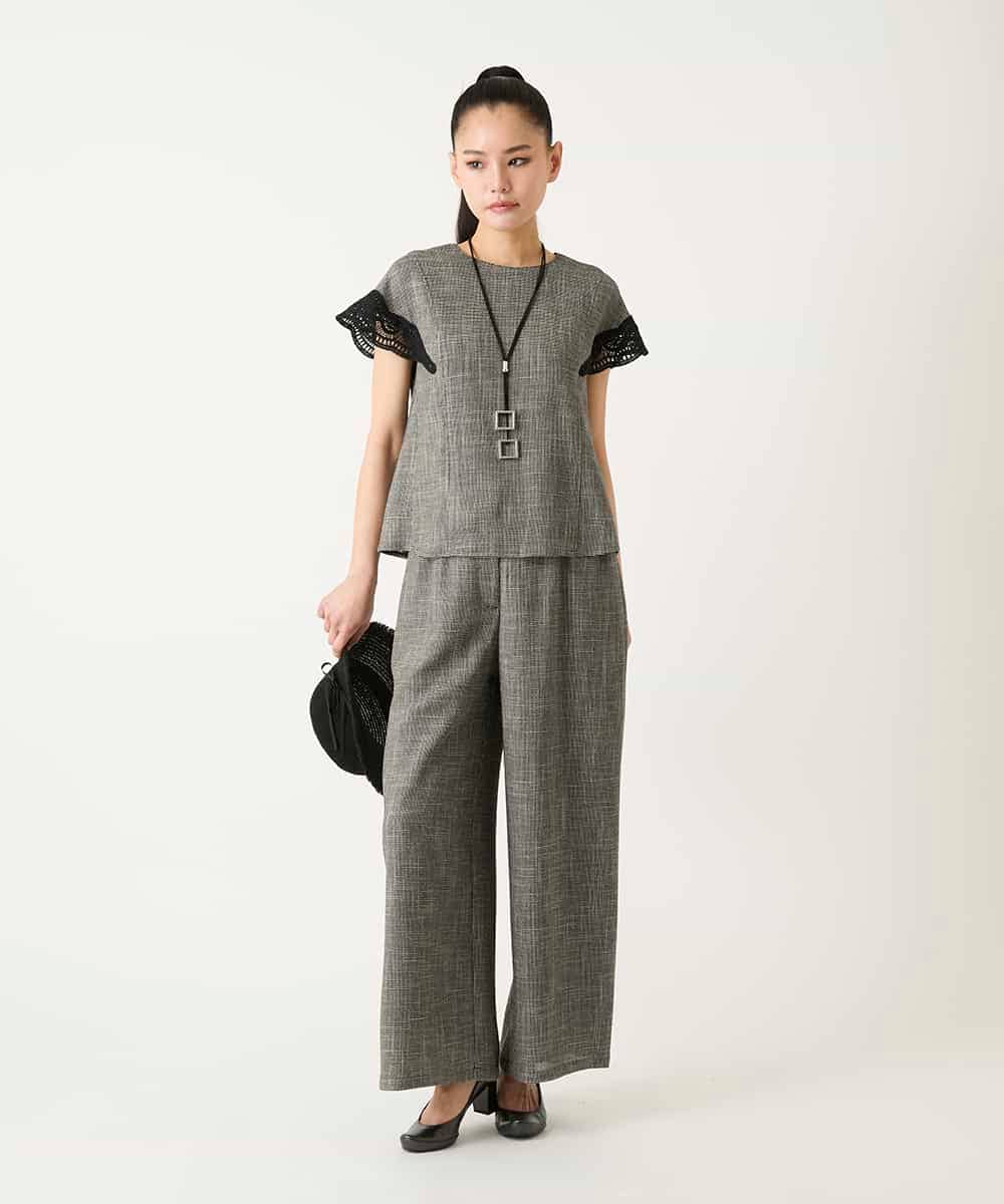 RLLFD03290 HIROKO BIS GRANDE(ヒロコ ビス グランデ) ツイーディーメッシュワイドパンツ ブラック