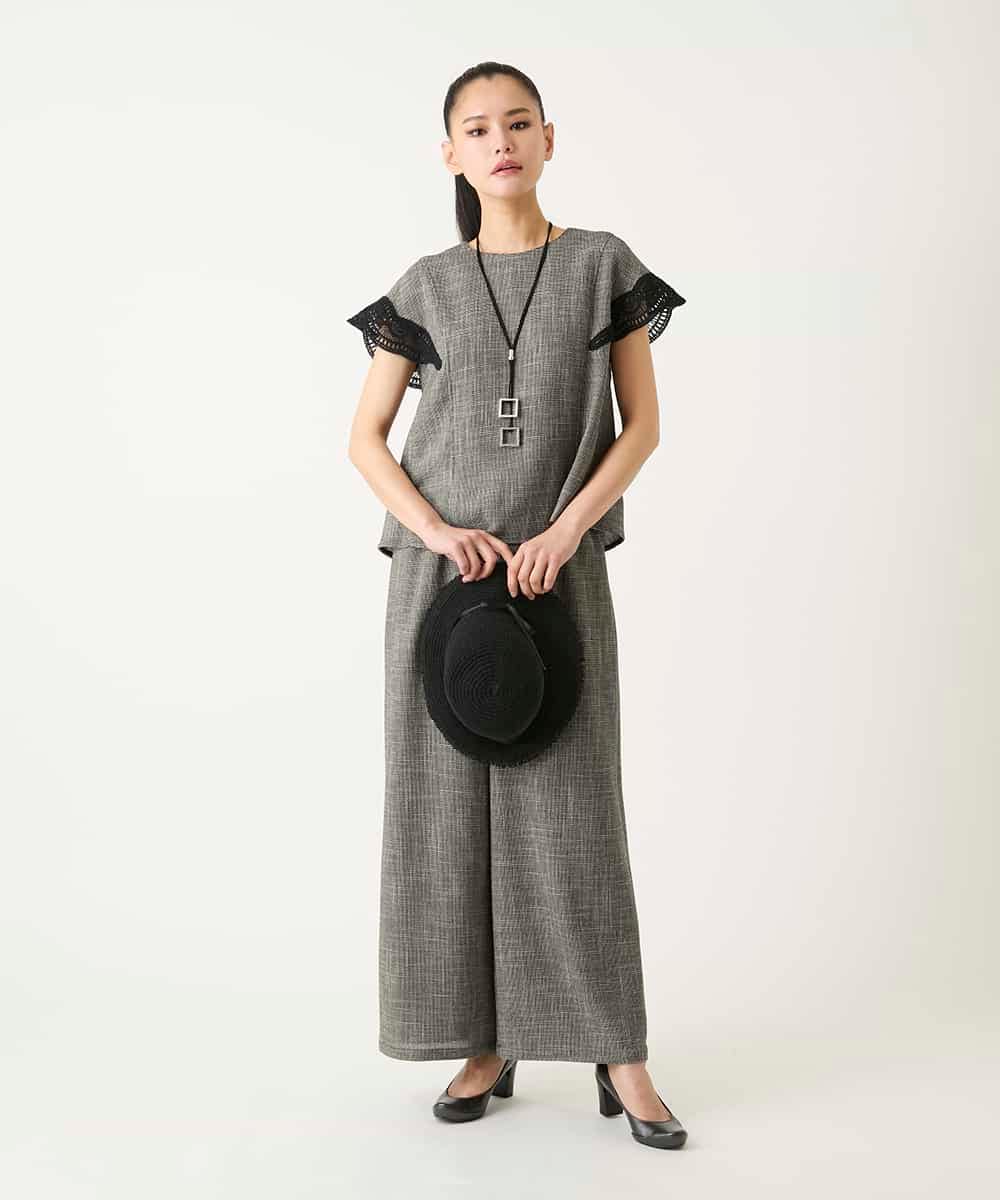 RLLFD03290 HIROKO BIS GRANDE(ヒロコ ビス グランデ) ツイーディーメッシュワイドパンツ ブラック