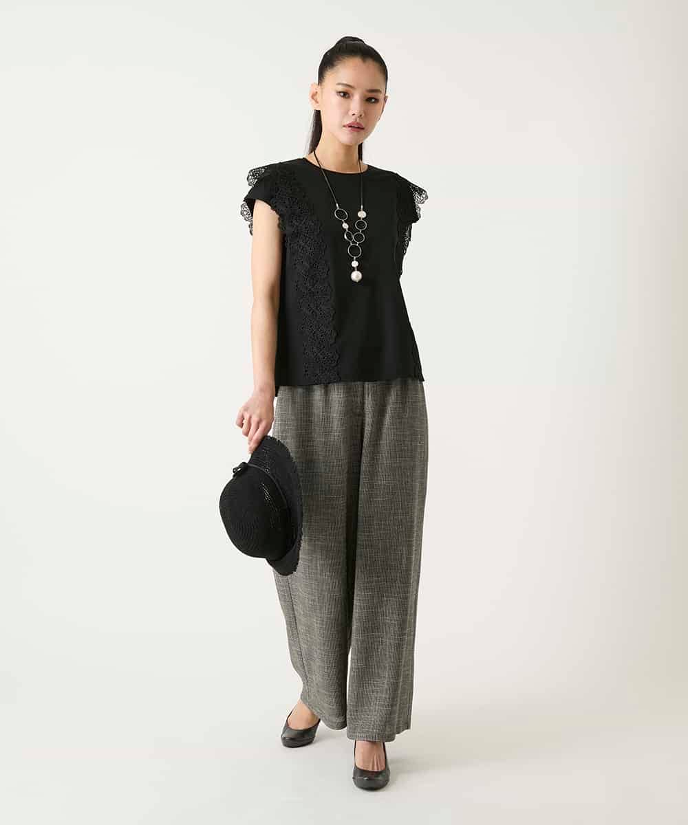 RLLFD03290 HIROKO BIS GRANDE(ヒロコ ビス グランデ) ツイーディーメッシュワイドパンツ ブラック