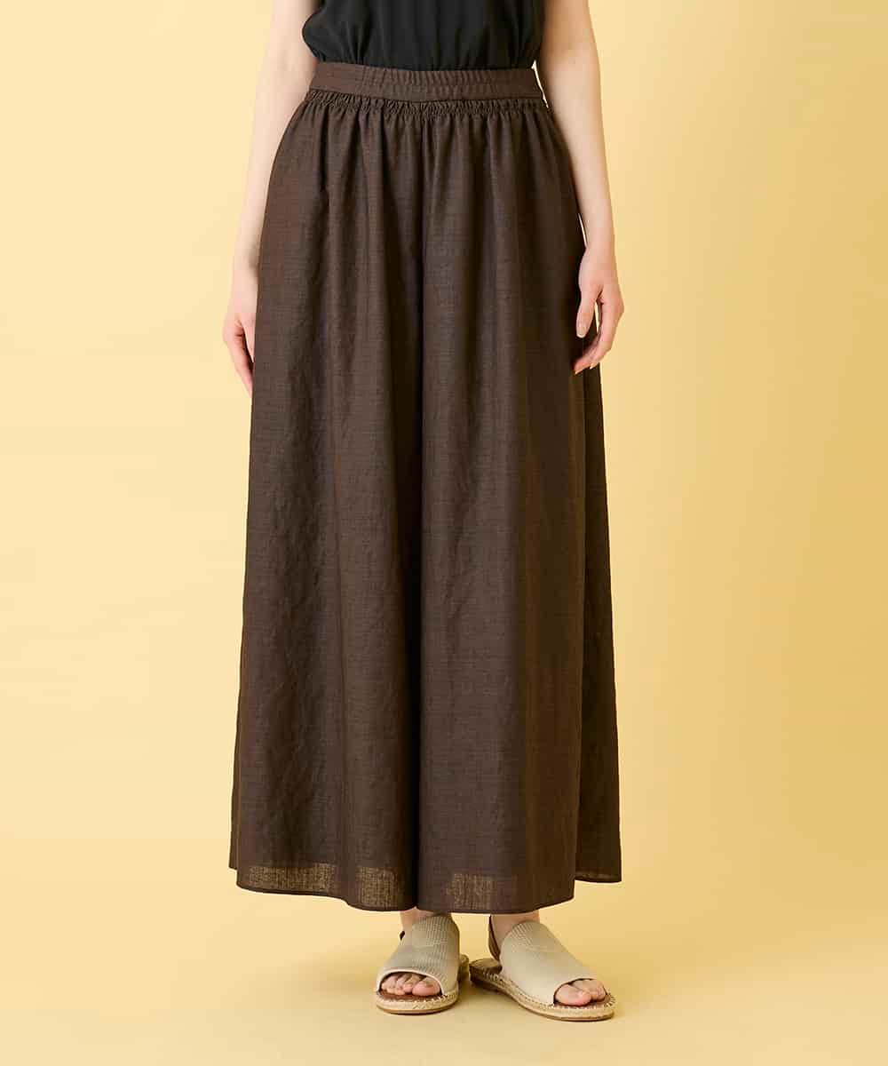 RLLGE12290 HIROKO BIS GRANDE(ヒロコ ビス グランデ) 【先行予約/大きいサイズ】ウエストギャザーリネンライクワイドパンツ ブラウン